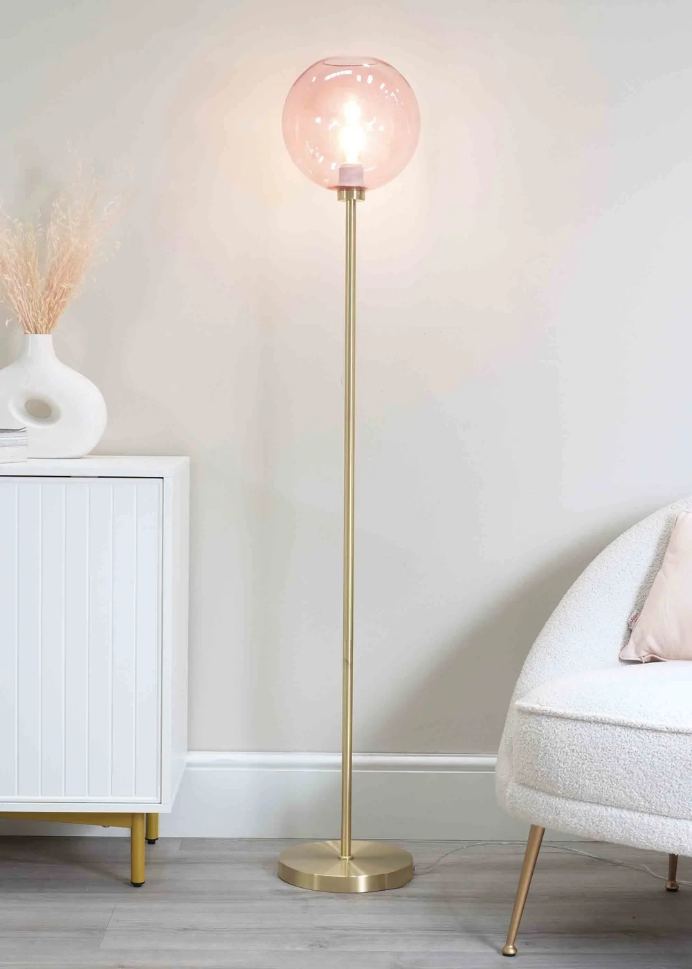ValueLights Frenchie Gold Floor Lamp with Pink Globe Shade (150cm x 25cm x 25cm) - One Size Image 1