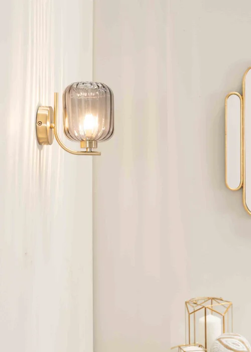 ValueLights Amelie Gold Wall Light with Grey Rectangular Shade - One Size Image 3