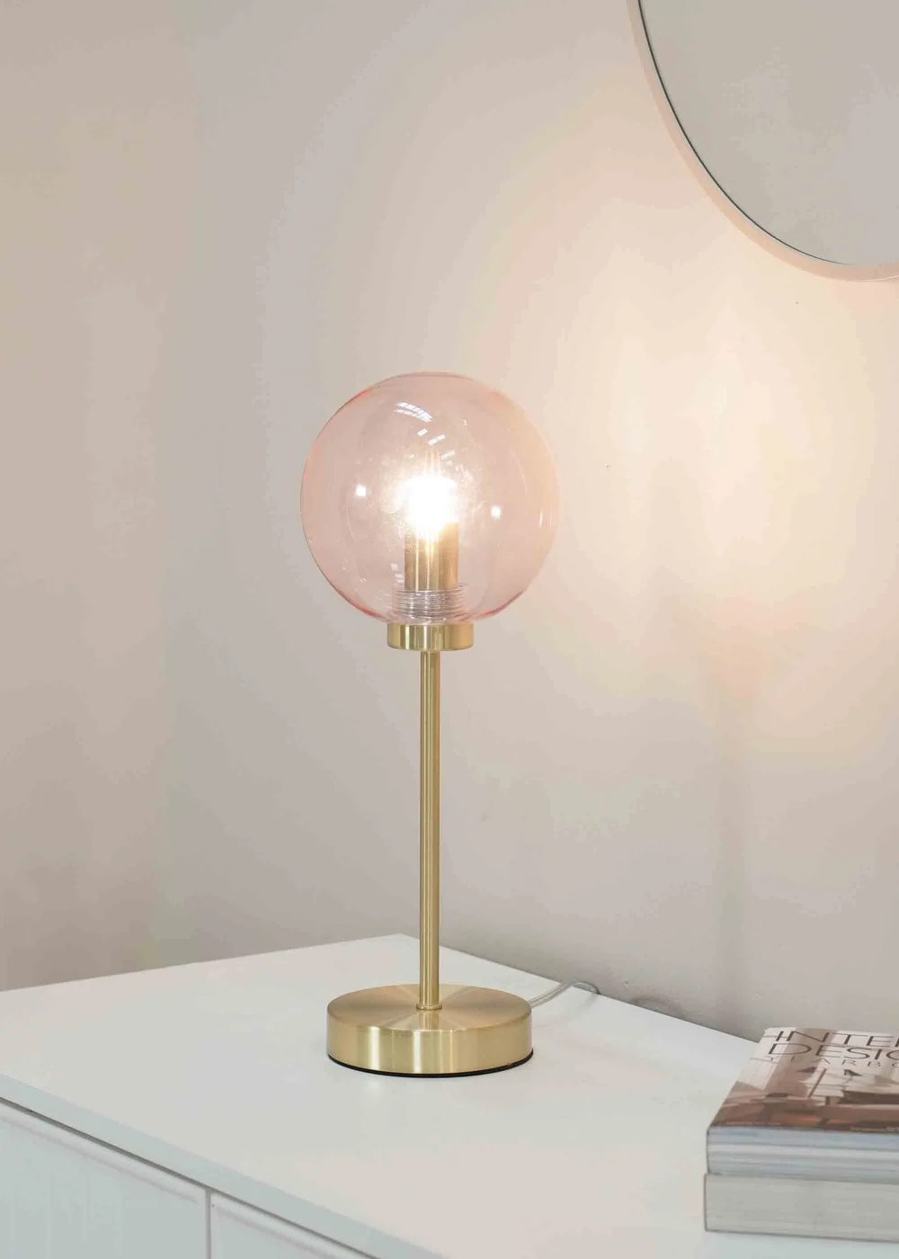 ValueLights Frenchie Gold Table Lamp with Pink Globe Shade (41cm x 15cm x 15cm) - One Size Image 1