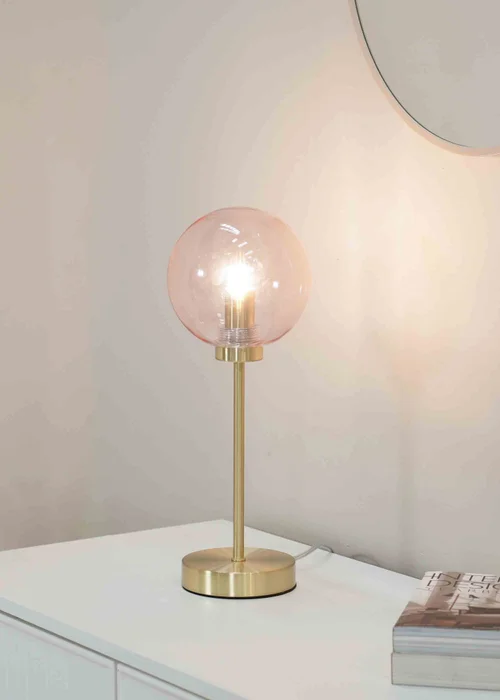ValueLights Frenchie Gold Table Lamp with Pink Globe Shade (41cm x 15cm x 15cm) - One Size Image 1