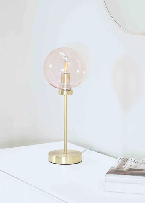 ValueLights Frenchie Gold Table Lamp with Pink Globe Shade (41cm x 15cm x 15cm) - One Size Image 2