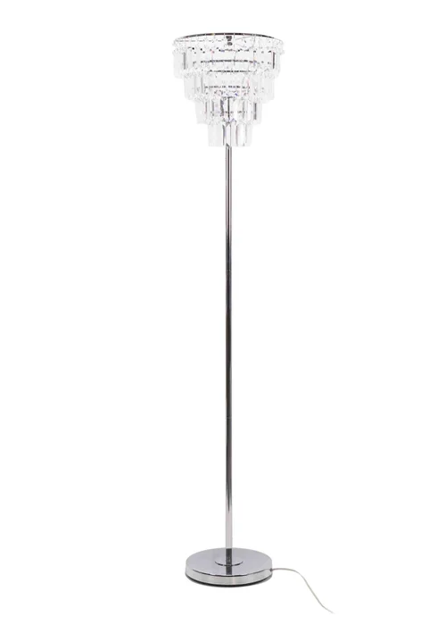 ValueLights Kelsks Chrome Floor Lamp with White Tiered Shade (150.5cm x 30cm x 30cm) - One Size Image 3