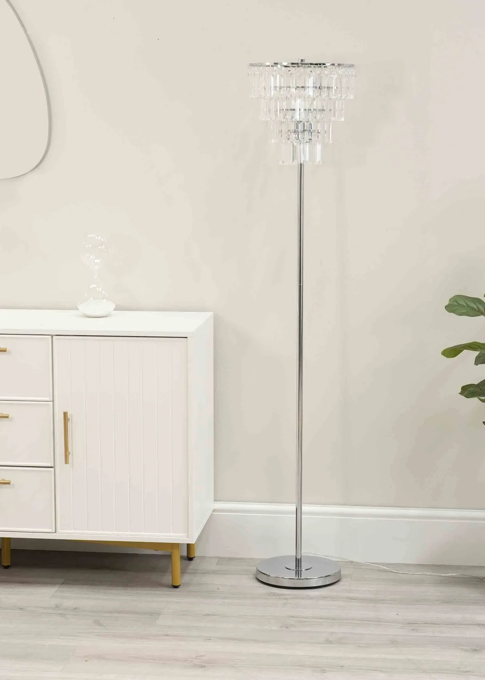ValueLights Kelsks Chrome Floor Lamp with White Tiered Shade (150.5cm x 30cm x 30cm) - One Size Image 2