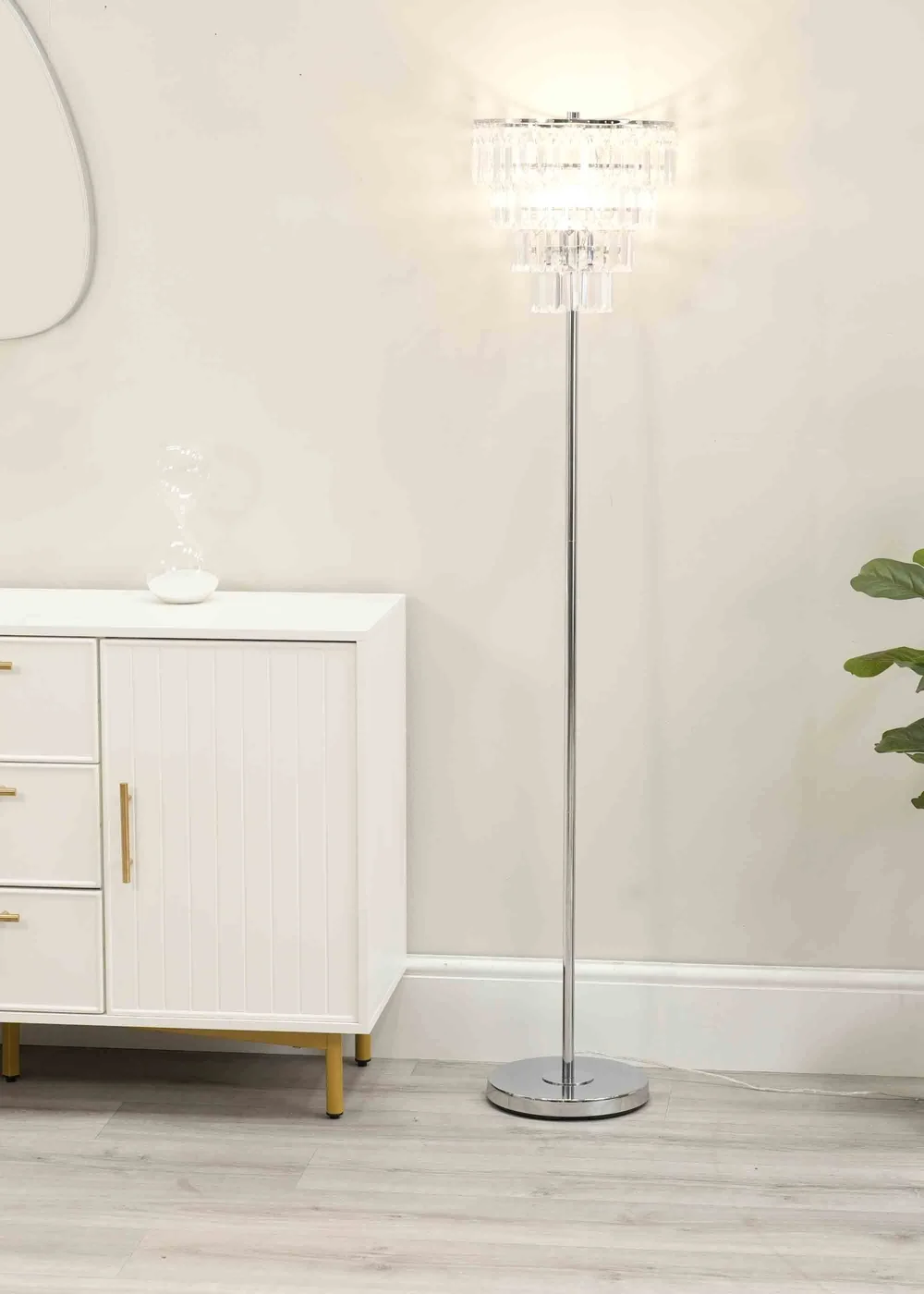 ValueLights Kelsks Chrome Floor Lamp with White Tiered Shade (150.5cm x 30cm x 30cm) - One Size Image 1