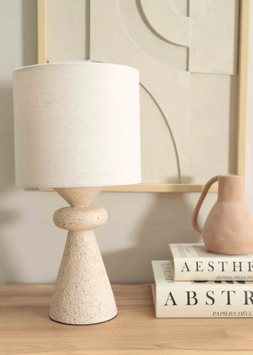 ValueLights Cady Cement Effect Natural Table Lamp with Small Drum Shade - One Size Image 2