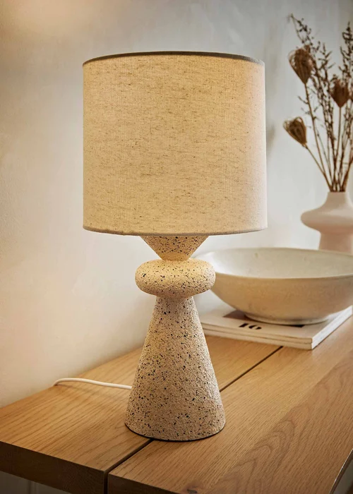 ValueLights Cady Cement Effect Natural Table Lamp with Small Drum Shade - One Size Image 1
