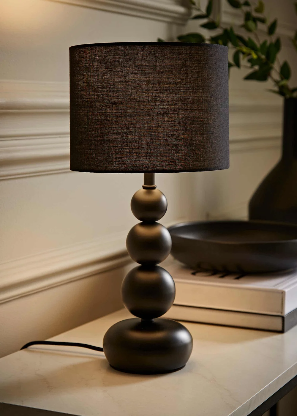 ValueLights Marissa Black Table Lamp with Black Drum Shade (36cm x 17cm x 17cm) - One Size Image 1