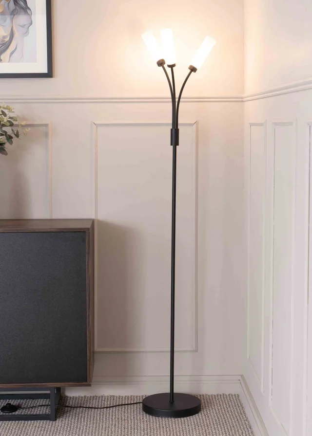 ValueLights Maya Black Floor Lamp with White Shades (158.5cm x 26.5cm x 26.5cm)