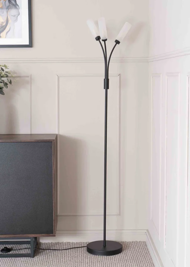 ValueLights Maya Black Floor Lamp with White Shades (158.5cm x 26.5cm x 26.5cm)