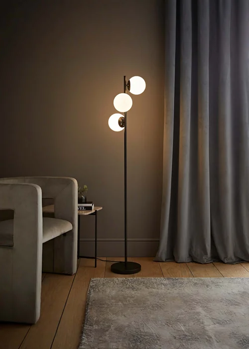 ValueLights Jas Black Floor Lamp with White Globe Shade (159cm x 31cm x 31cm) - One Size Image 1