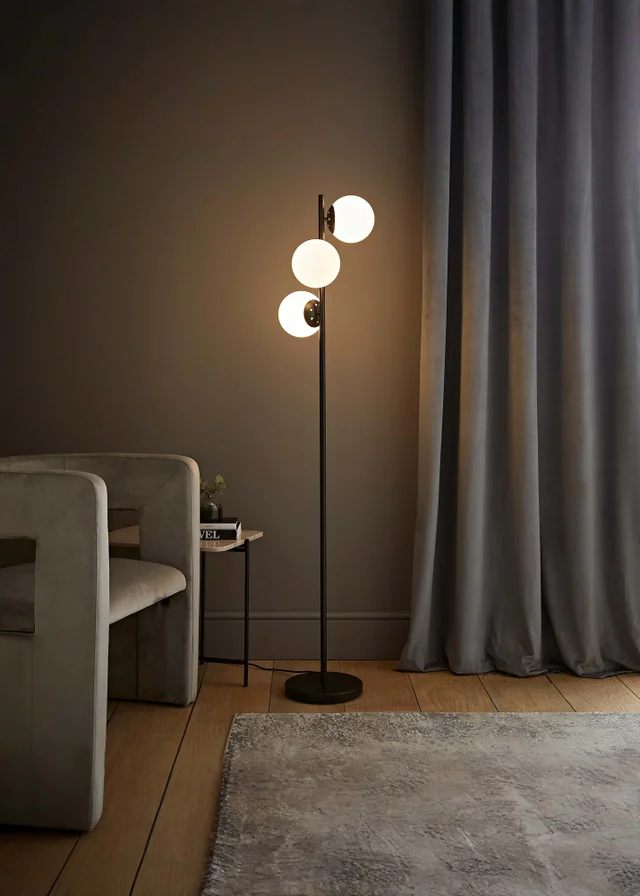 ValueLights Jas Black Floor Lamp with White Globe Shade (159cm x 31cm x 31cm)