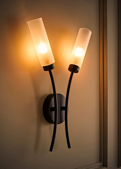 ValueLights Maya Black Wall Light with White Drum Shade (42cm x 27cm x 5.5cm) - One Size Image 3