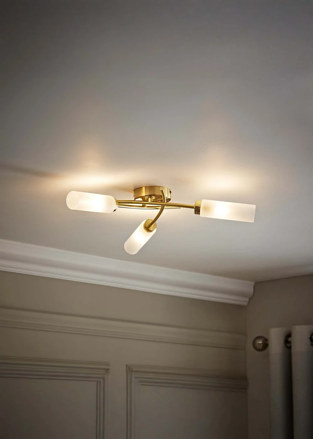 ValueLights Maya Brushed Gold Semi-Flush Light with White Drum Shade - One Size Image 1