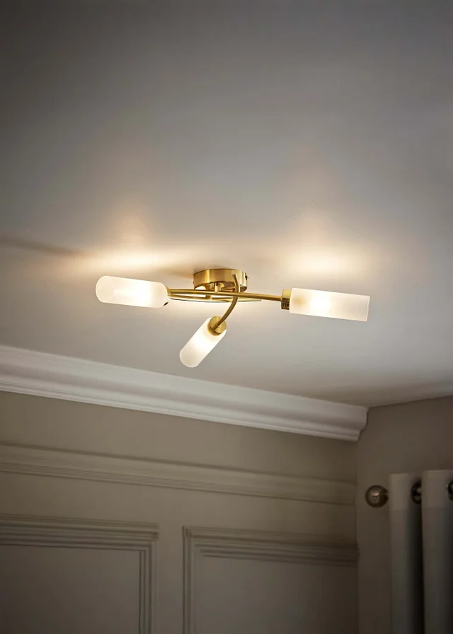 ValueLights Maya Brushed Gold Semi-Flush Light with White Drum Shade