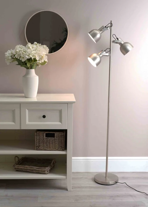 ValueLights Brushed Silver Floor Lamp with Silver Dome Shade (162cm x 45cm x 25cm) - One Size Image 1