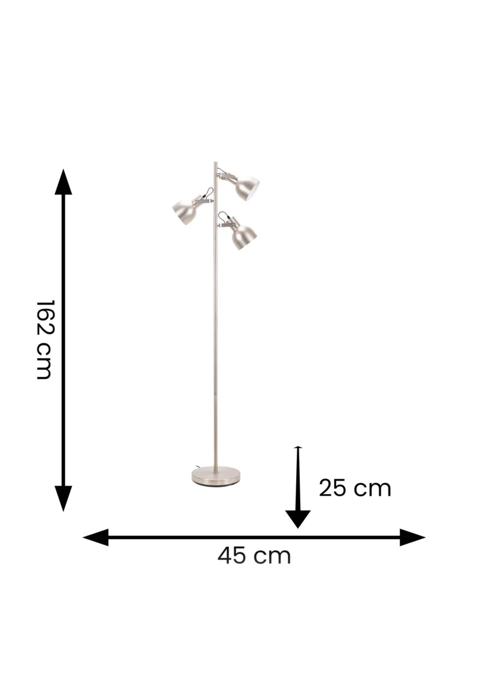 ValueLights Brushed Silver Floor Lamp with Silver Dome Shade (162cm x 45cm x 25cm) - One Size Image 6