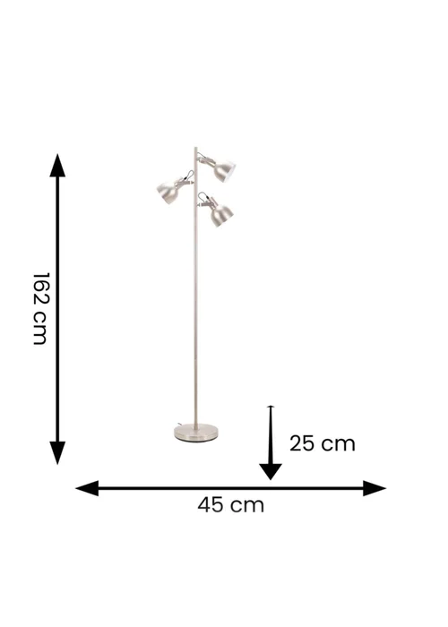 ValueLights Brushed Silver Floor Lamp with Silver Dome Shade (162cm x 45cm x 25cm) - One Size Image 6