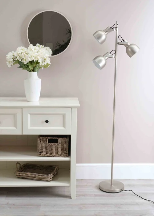 ValueLights Brushed Silver Floor Lamp with Silver Dome Shade (162cm x 45cm x 25cm) - One Size Image 2