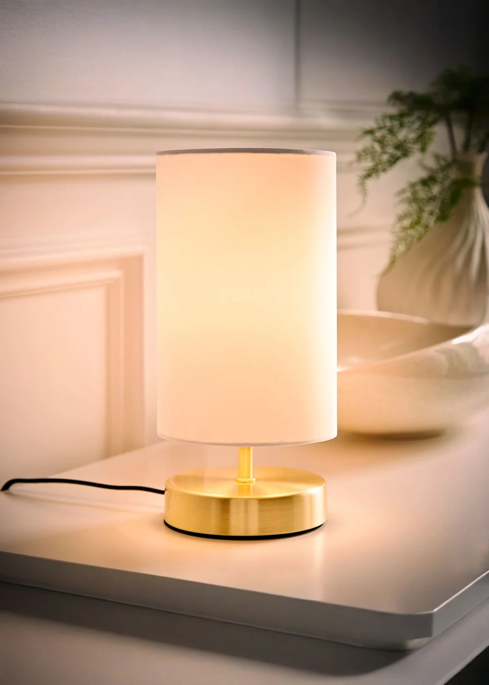 ValueLights Francis Dimmable Brushed Gold Table Lamp with White Drum Shade - One Size Image 1
