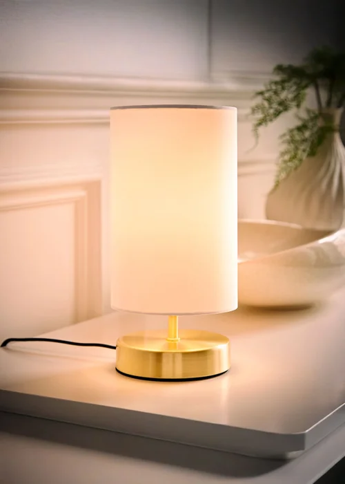 ValueLights Francis Dimmable Brushed Gold Table Lamp with White Drum Shade - One Size Image 1