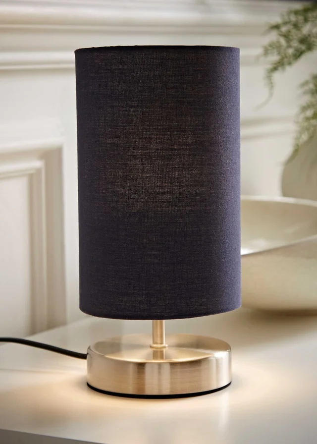 ValueLights Dimmable Silver Table Lamp with Blue Drum Shade