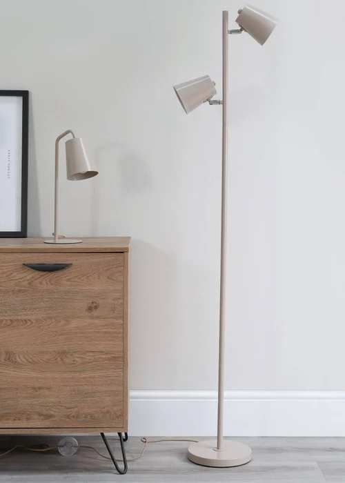 ValueLights Bibi Gloss Natural Floor Lamp with Natural Tapered Shade - One Size Image 1