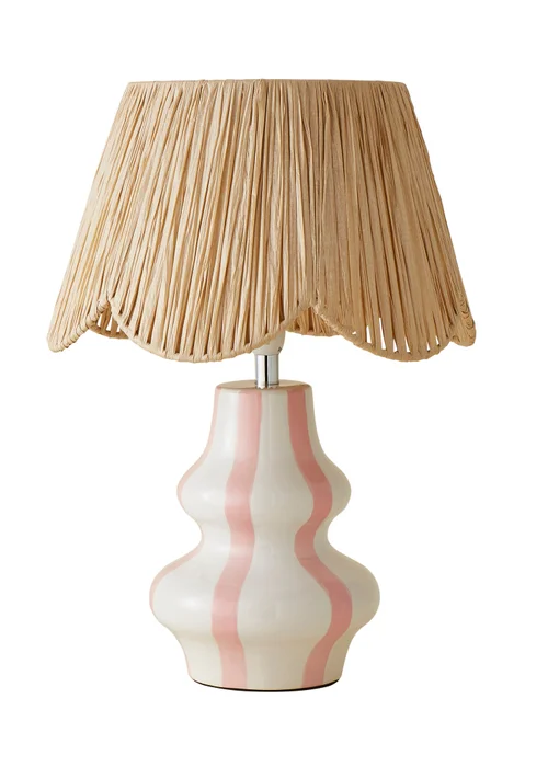 ValueLights Perrie Gloss Pink Table Lamp with Natural Tapered Shade - One Size Image 2