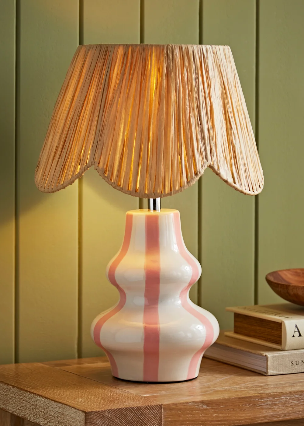 ValueLights Perrie Gloss Pink Table Lamp with Natural Tapered Shade - One Size Image 1