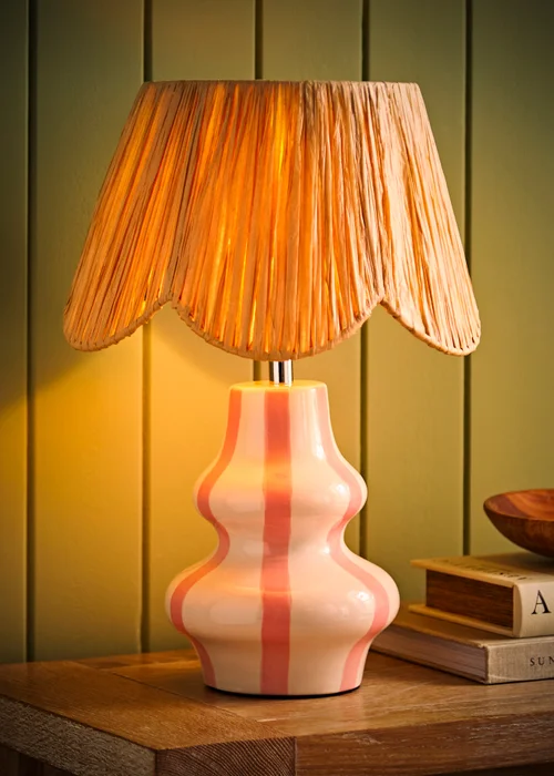 ValueLights Perrie Gloss Pink Table Lamp with Natural Tapered Shade - One Size Image 3