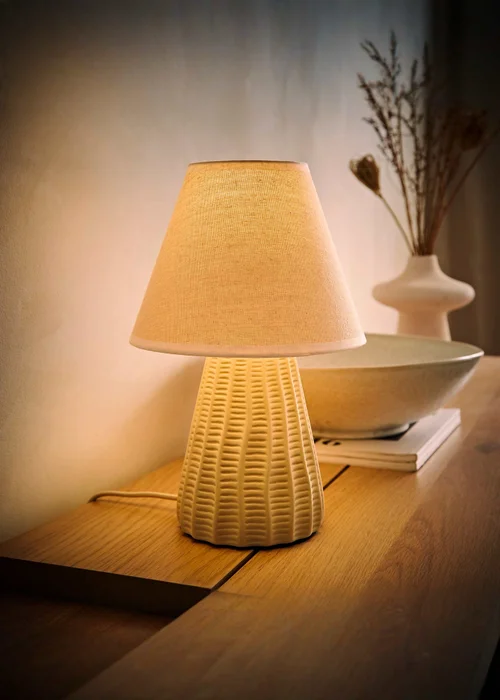 ValueLights Saskia Gloss Cream Table Lamp with Cream Tapered Shade - One Size Image 3
