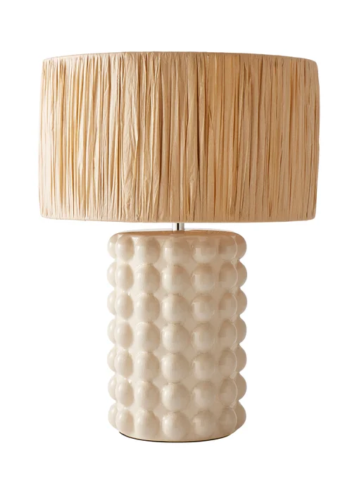 ValueLights Kiran Gloss Cream Table Lamp with Natural Drum Shade - One Size Image 2