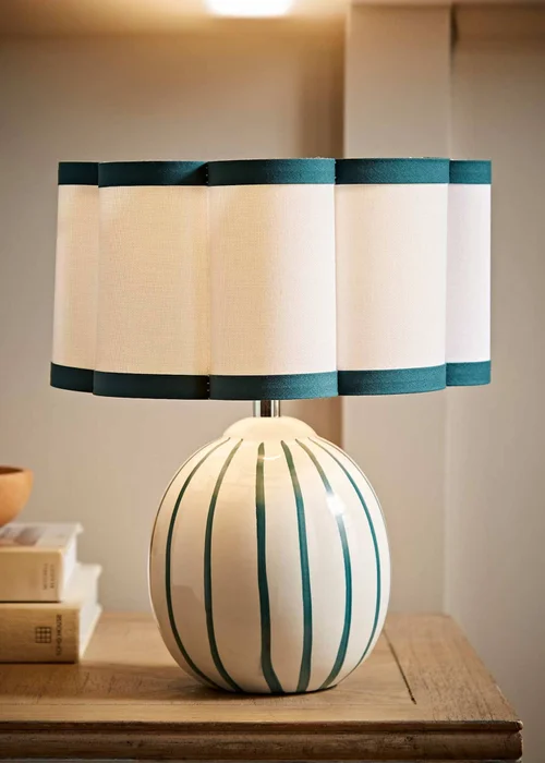 ValueLights Rohan Gloss Green Table Lamp with Cream Drum Shade - One Size Image 1