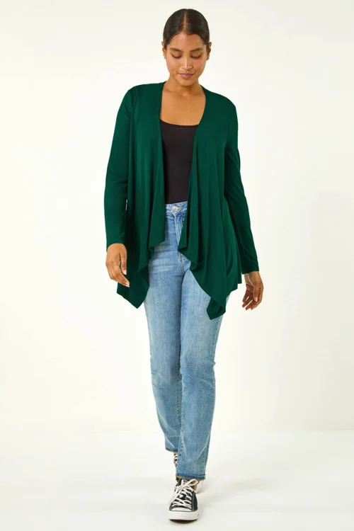 Roman Forest Green Waterfall Front Jersey Knit Cardigan - Size 20 Image 3