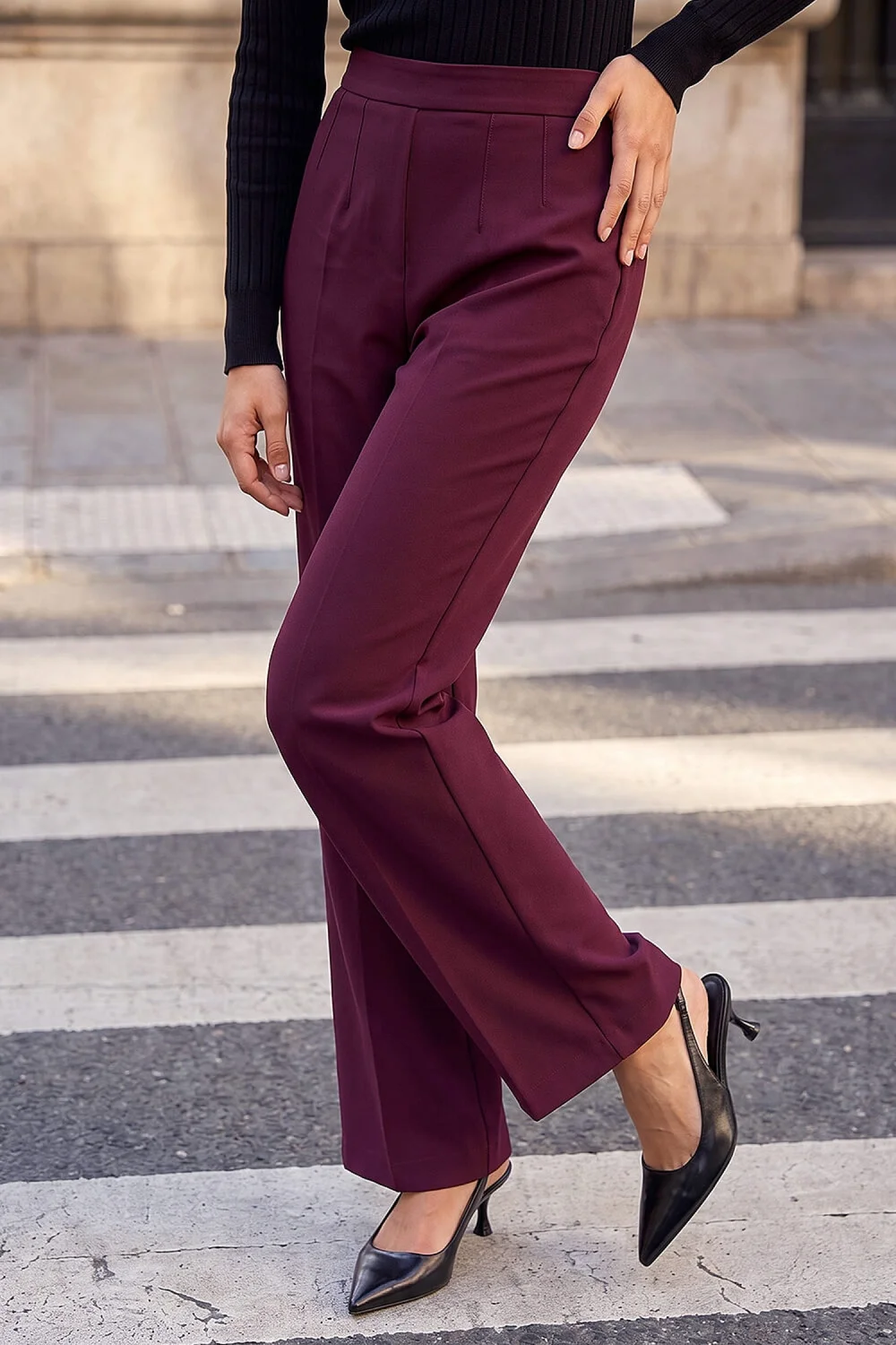 Roman Burgundy Petite Straight Leg Ponte Stretch Trouser - 16 Image 1