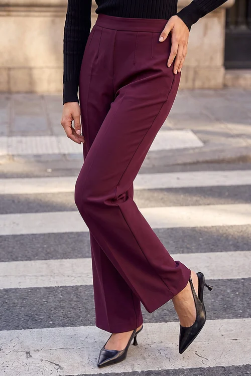 Roman Burgundy Petite Straight Leg Ponte Stretch Trouser - 16 Image 1