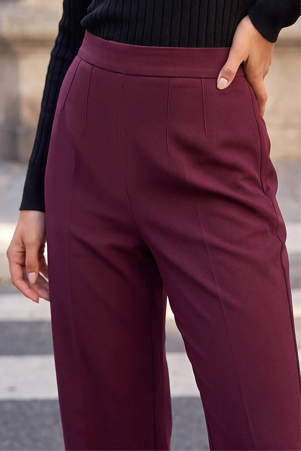 Roman Burgundy Petite Straight Leg Ponte Stretch Trouser - 16 Image 4