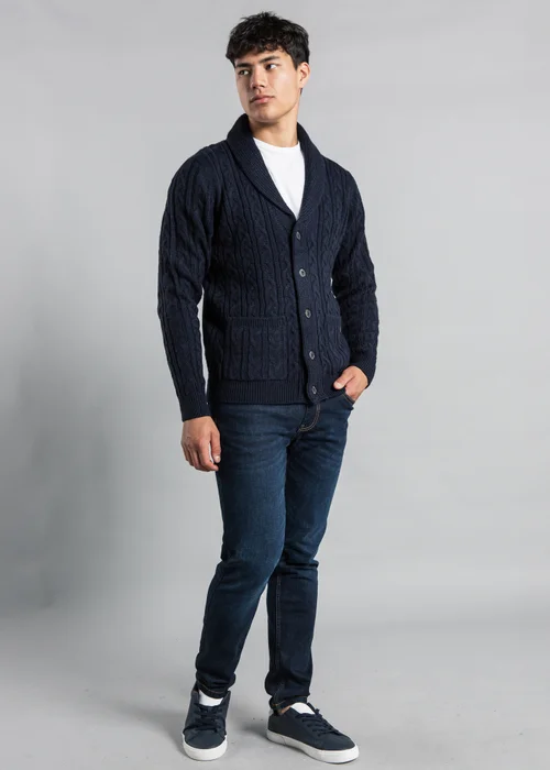 Tokyo Laundry Navy Shawl Neck Cable Knit Cardigan - Extra Large Image 3