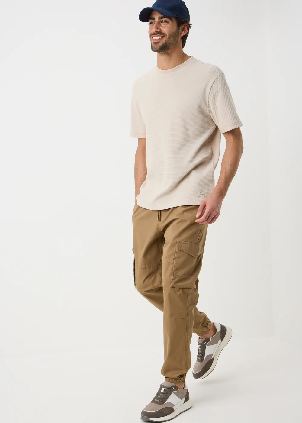 Beige Cuffed Cargo Trousers - Small Image 1