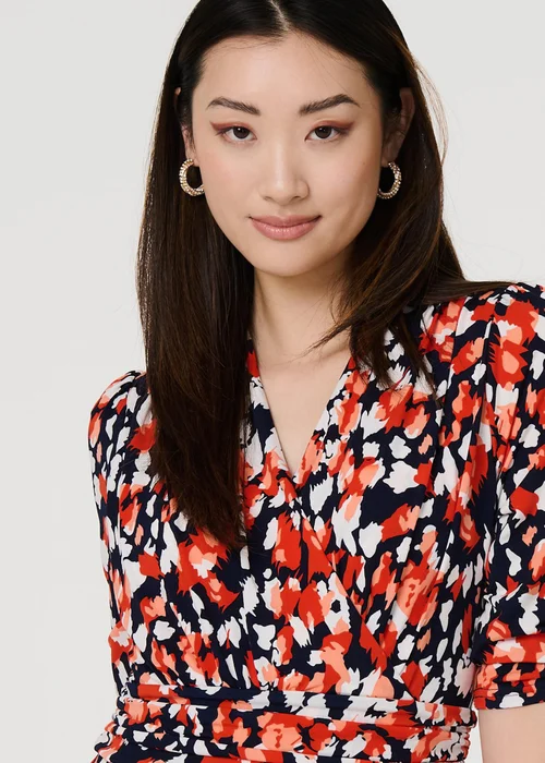 Izabel London Orange Printed V-Neck Midi Wrap Dress - 12 Image 3