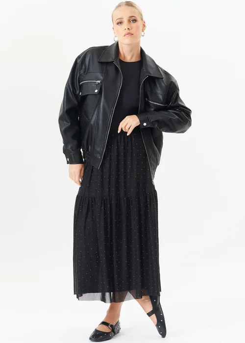 Gini London Black Diamante Mesh Maxi Skirt - S/M Image 1