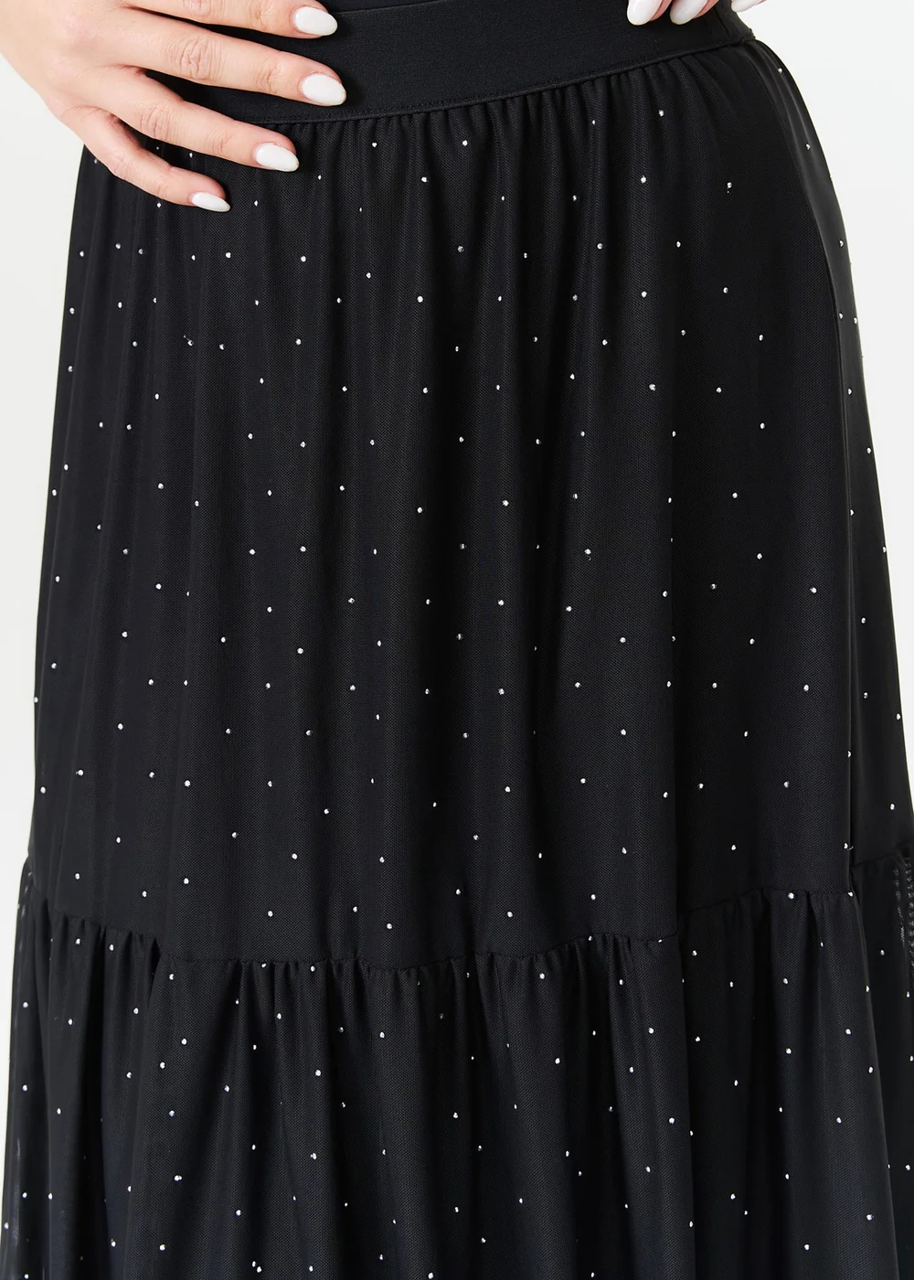 Gini London Black Diamante Mesh Maxi Skirt - S/M Image 3