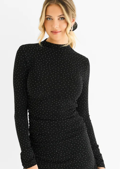 Gini London Black High Neck Stud Hot Fix Stretchy Mini Dress - 12 Image 3