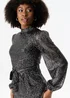 Gini London Black High Neck Long Sleeves Belted Sequin Dress - Size 16 Image 3