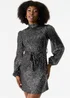 Gini London Black High Neck Long Sleeves Belted Sequin Dress - Size 16 Image 4