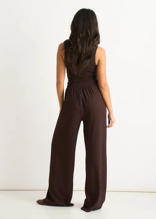 Gini London Chocolate Textured Elastic Waist Pull On Trousers - M/L Image 2