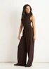 Gini London Chocolate Textured Elastic Waist Pull On Trousers - M/L Image 4