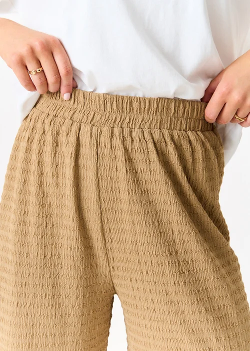 Gini London Camel Textured Elastic Waist Pull On Trousers - L/XL Image 3