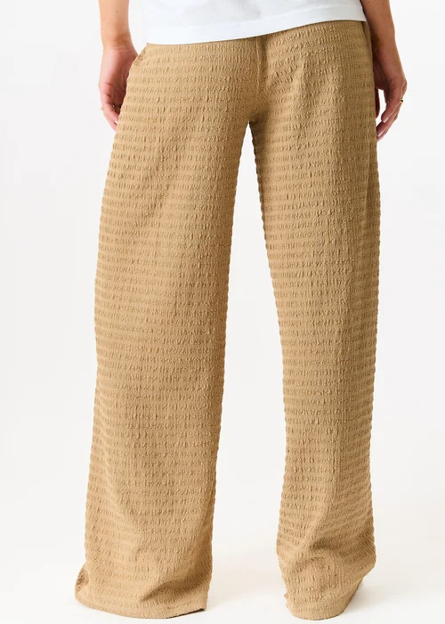 Gini London Camel Textured Elastic Waist Pull On Trousers - L/XL Image 2