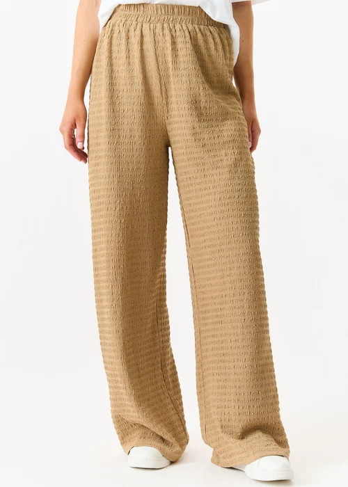 Gini London Camel Textured Elastic Waist Pull On Trousers - L/XL Image 4