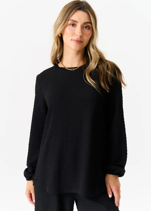 Gini London Black Textured Long Sleeves Oversized Top - Small/Medium Image 4